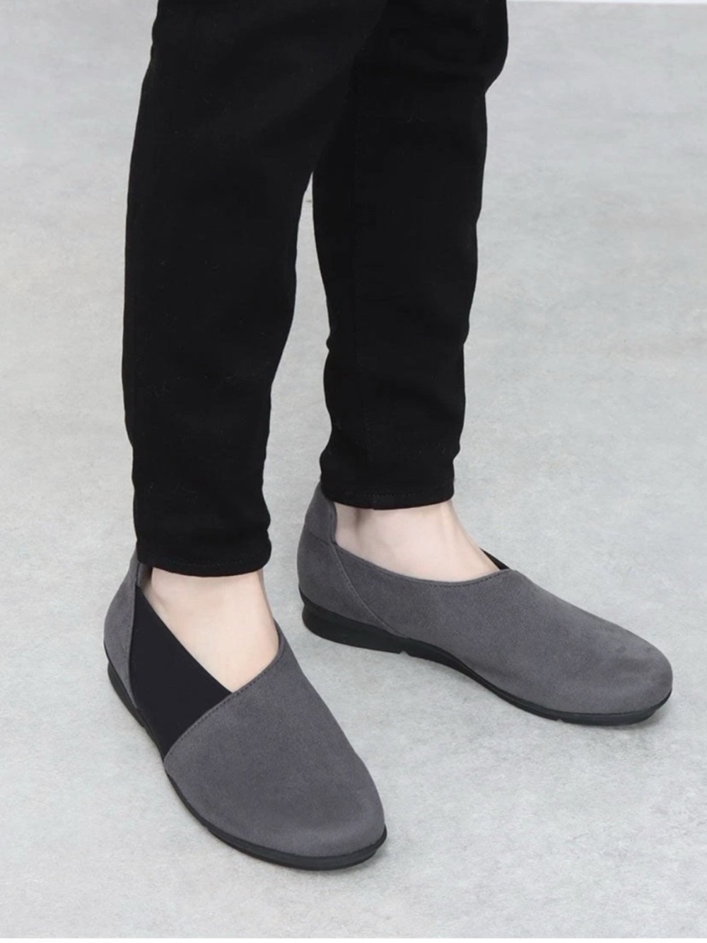 Bussola Side Stretch Flats Womens Size 41 US 10 Black Slip On Suede Comfort Shoe